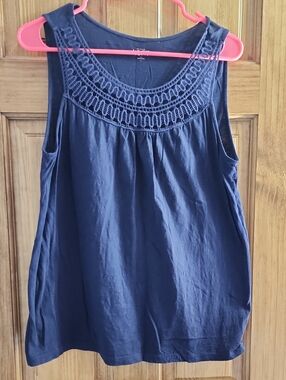 LOFT Navy Crochet Yoke Sleeveless Tank